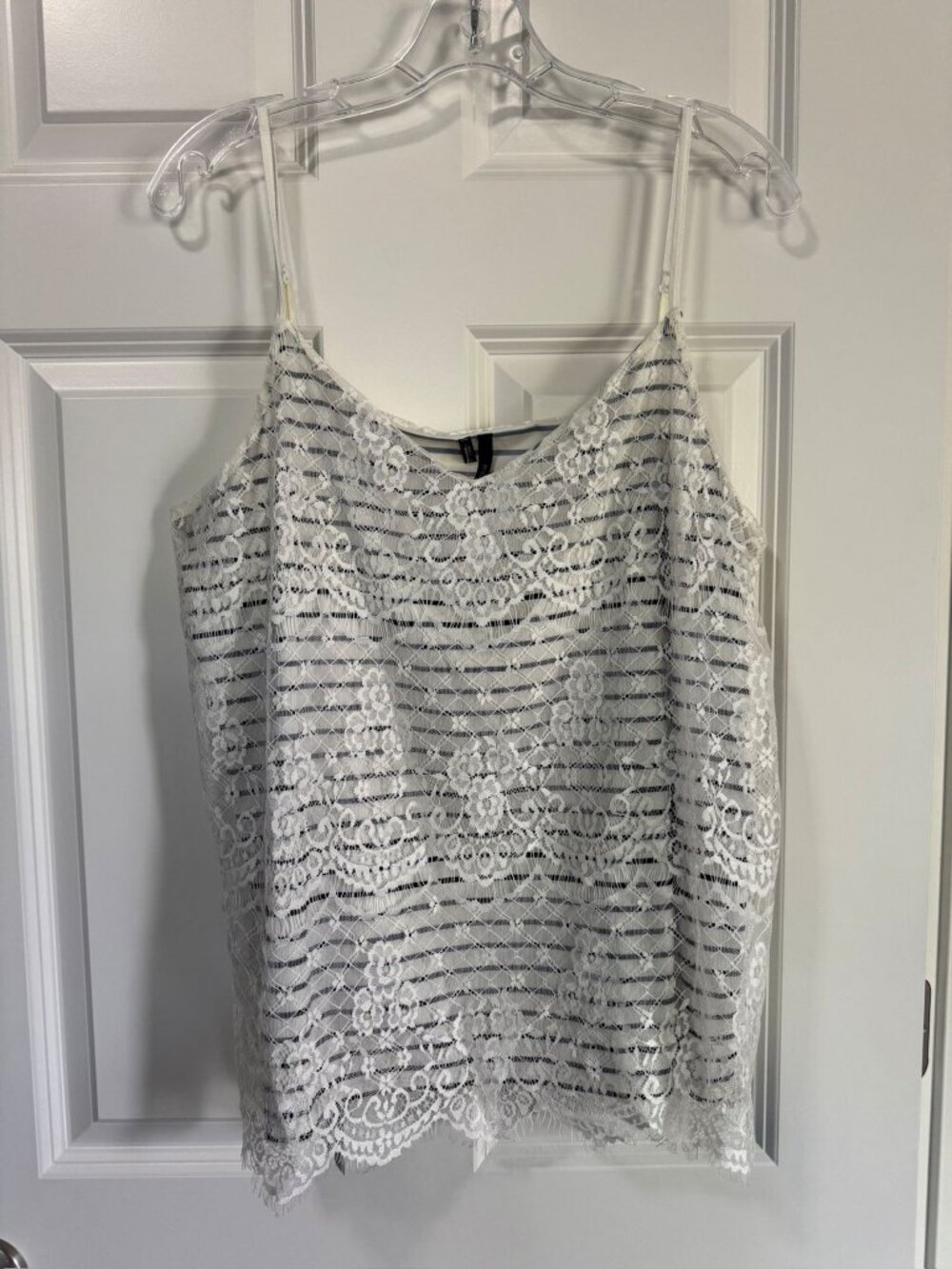 Maurices Camisole Tank Top Floral Lace Overlay Ivory Blue Striped Women's XL
